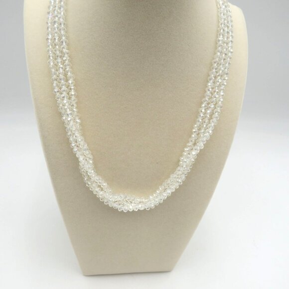 Crystal Beaded Necklace 16" Multi Layered Faceted Bead Rhinestone Magnetic Clasp - Picture 2 of 7